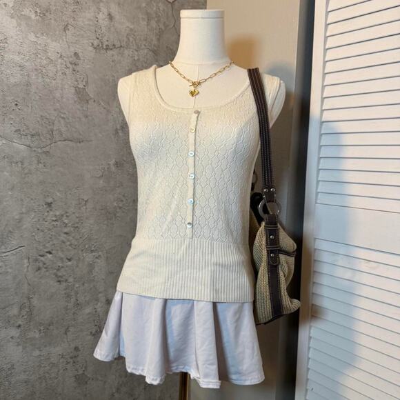 Cato Cream Knit Sweater Top with Button Front & V-neck - Picture 1 of 6